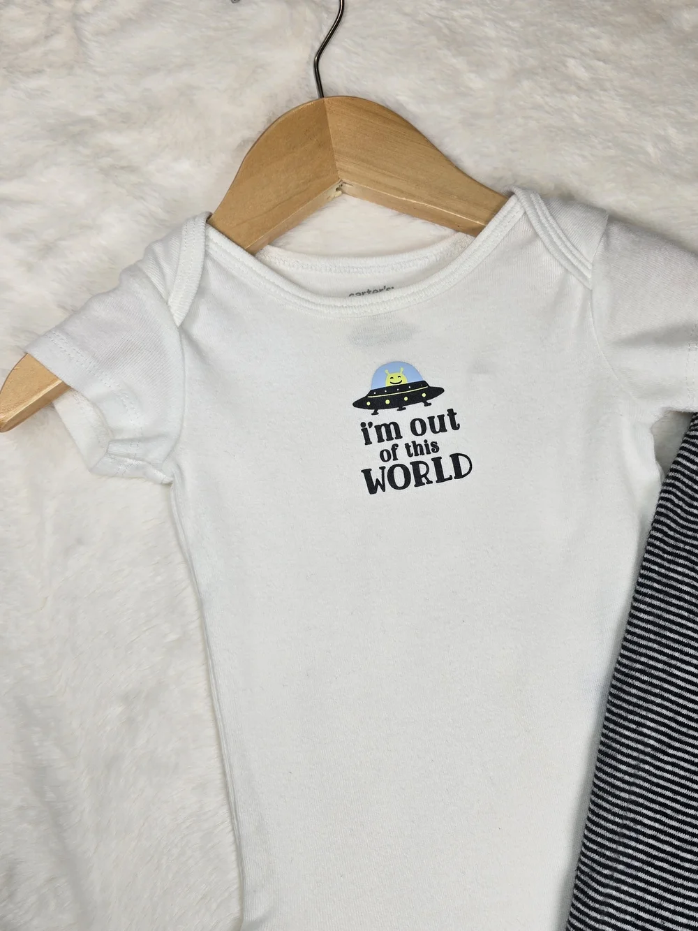 Kids Bundle White Bodysuit and Black-Striped Footed Pants Footies Cotton Alien